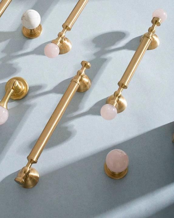 Pink Quartz & Brushed Brass - Cabinetry Knob