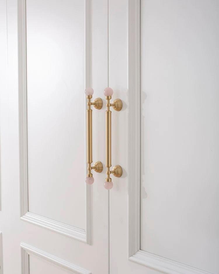 Pink Quartz & Brushed Brass Handle