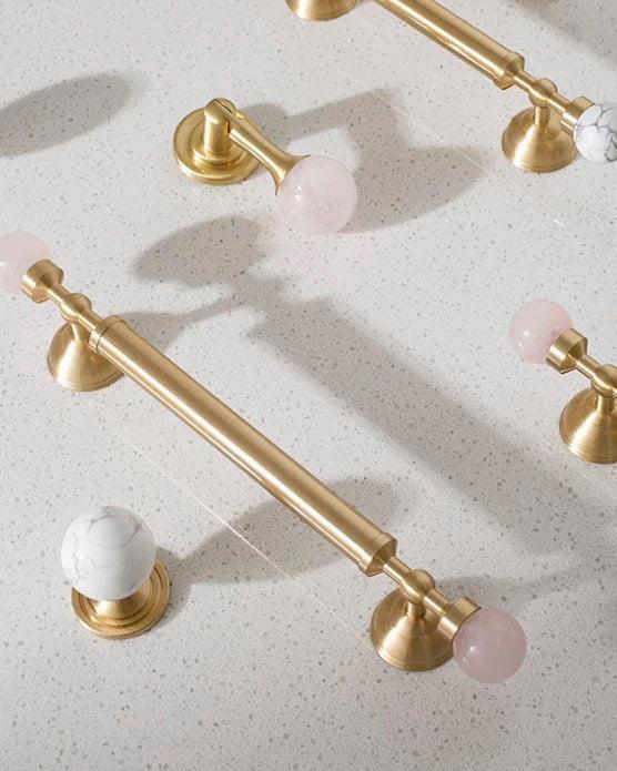 Pink Quartz & Brushed Brass Handle